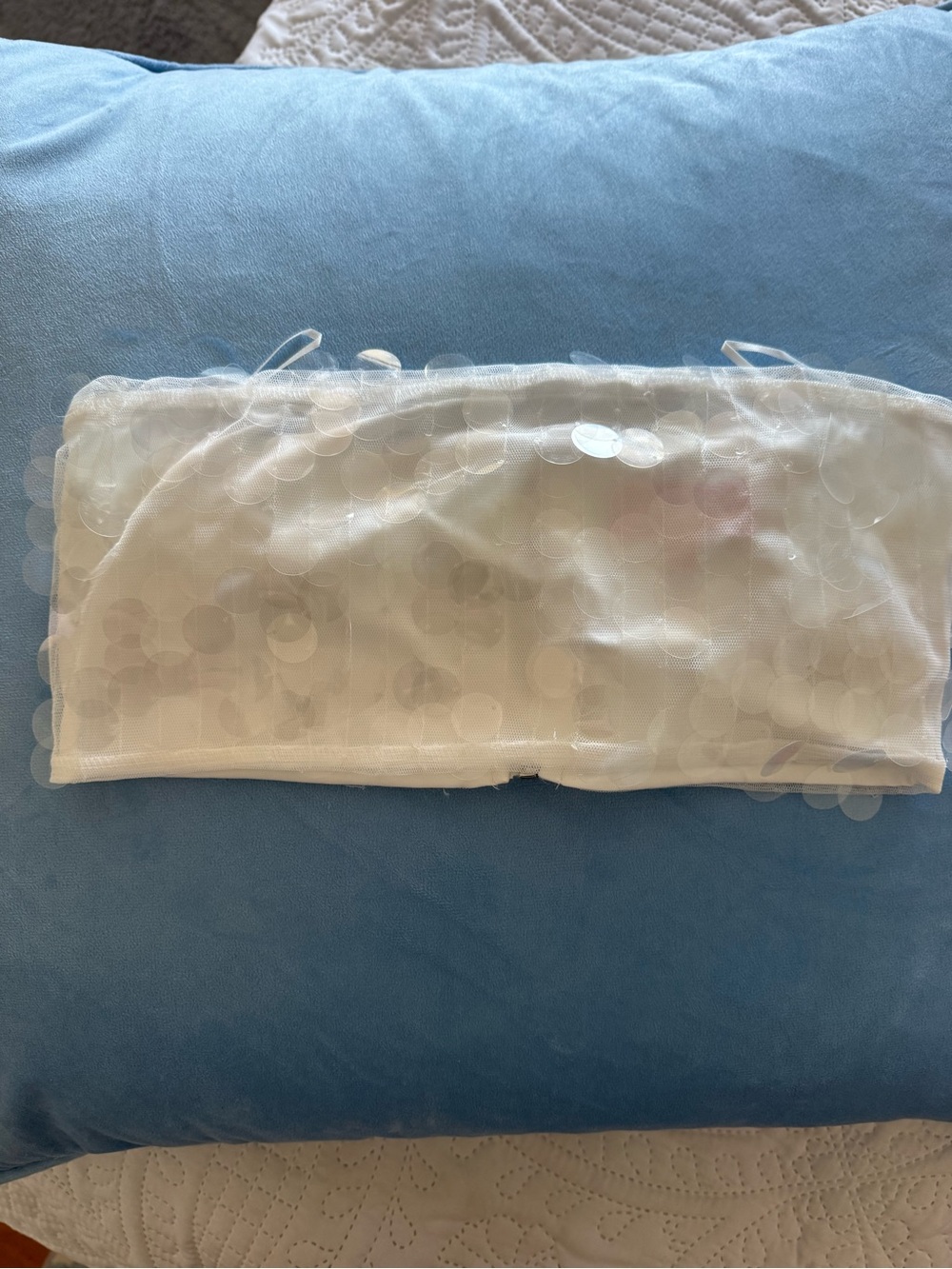 Edikted Ivory Sequin Strapless Bandeau Top